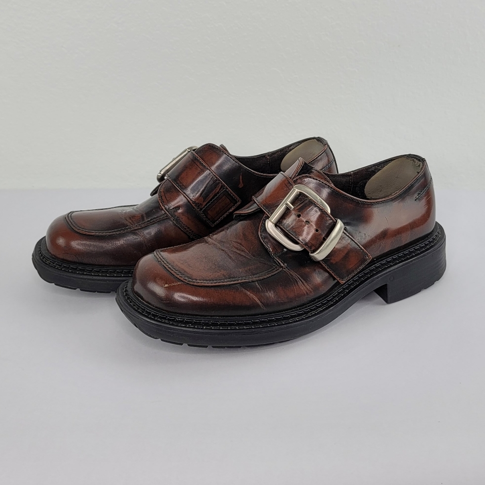 VTG Bed Stu Mens Brwn Lthr Chunky Heel Loafers 8